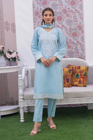 3 Piece - Dobby Dyed Embroidered Suit