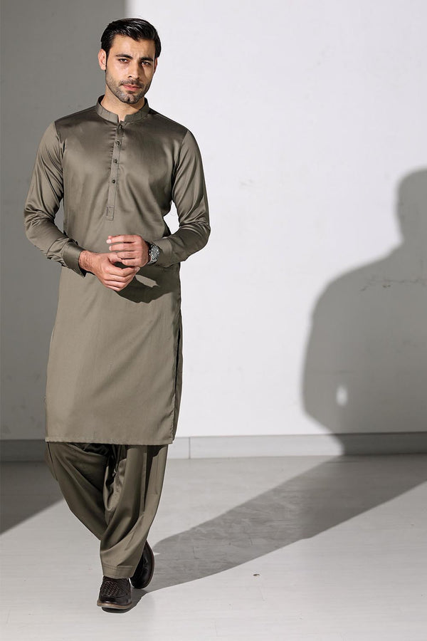 Army Green Blended Casual Shalwar Kameez For Men - Prime Point Store