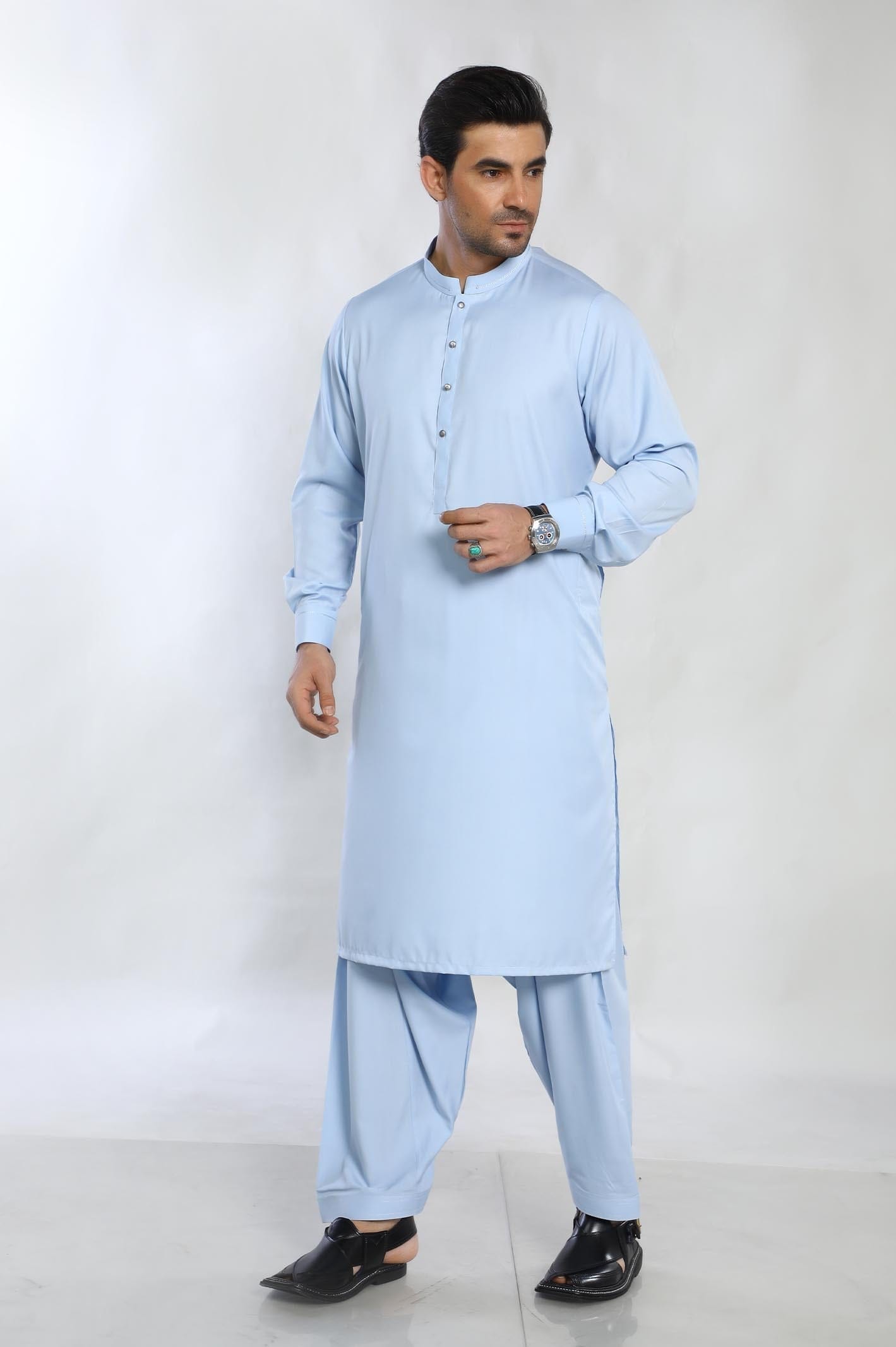 Sky blue store shalwar kameez mens