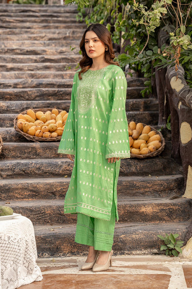 2 Pc Cotton Jacquard Embroidered Stitched Suit - Prime Point Store