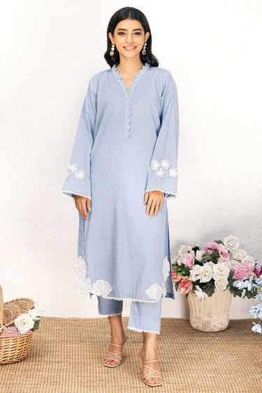 2 Pc Embroidered Chambray Stitched Co - ords - Prime Point Store