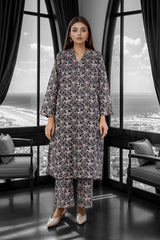 2 Pc Printed Cambric Stitched Co - ords - Prime Point Store