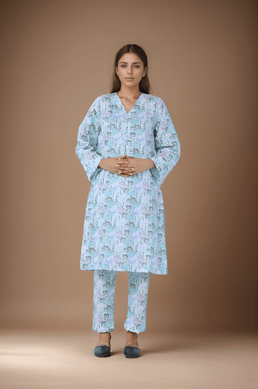 2 Pc Printed Cambric Stitched Co - ords - Prime Point Store
