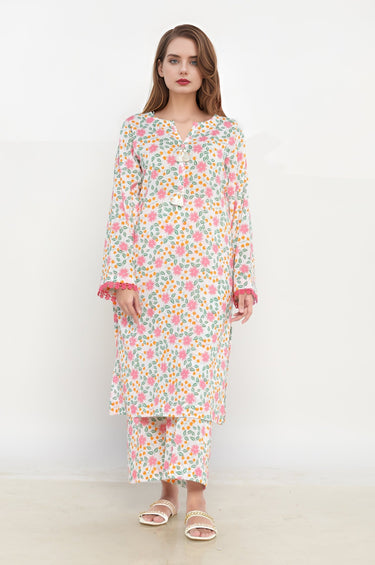 2 Pc Printed Slub Linen Unstitched - Prime Point Store