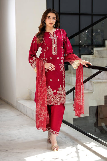 3 Pc Dyed Embroidered Cambric Unstitched Suit - Prime Point Store