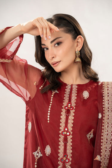 3 Pc Embroidered Organza Unstitched Suit - Prime Point Store