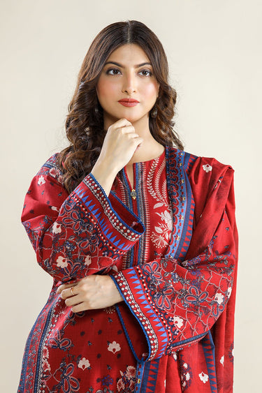 3 Pc Printed Khaddar Unstitched Suit - Prime Point Store
