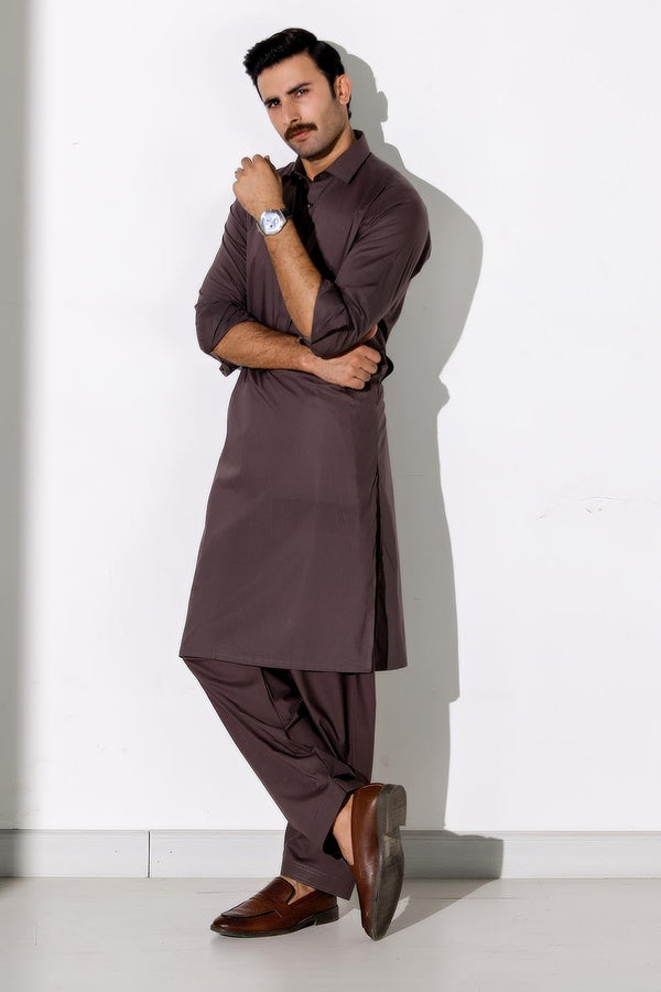 Choco Brown Cotton Unstitched Suit For Men - Prime Point Store