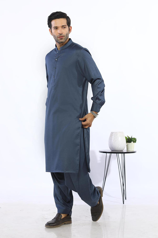 Deep Blue Woolen Fabric Shalwar Kameez - Prime Point Store