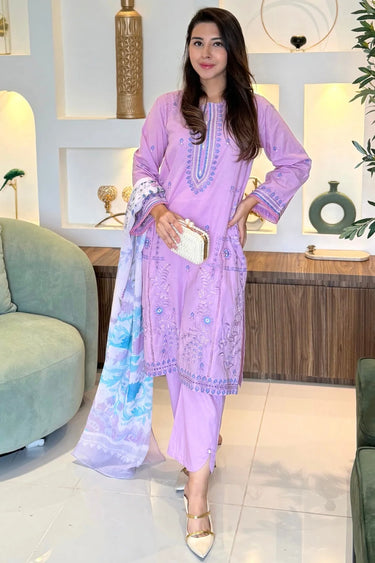 3 PIECE - EMBROIDERED CAMBRIC SUIT