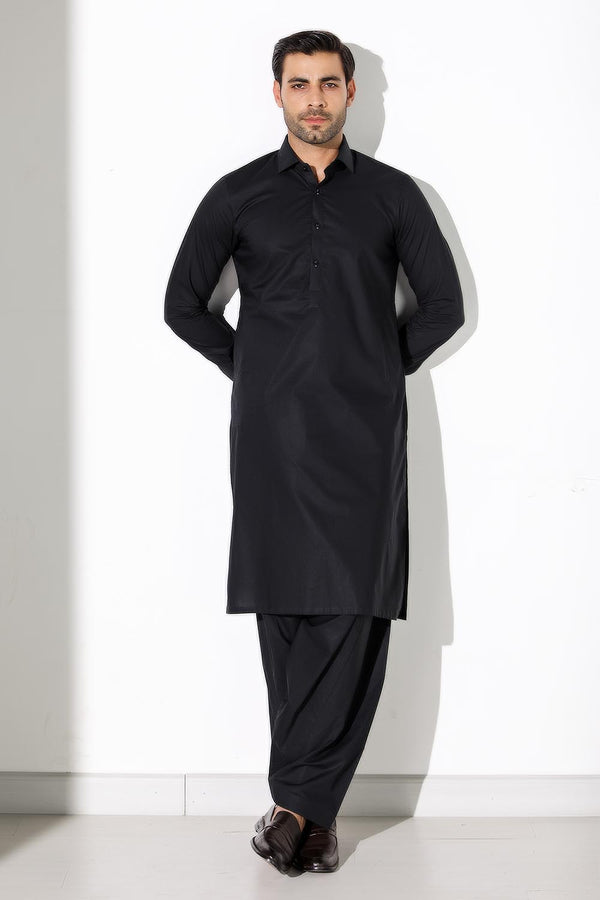 Black Cotton Unstitched Suit For Men - Prime Point Store