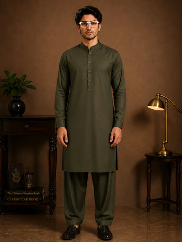 Men's Cotton Kameez Shalwar – DARK GREEN