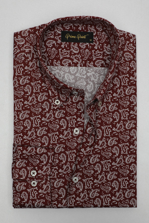 Maroon Printed Casual Shirt For Men - Prime Point Store