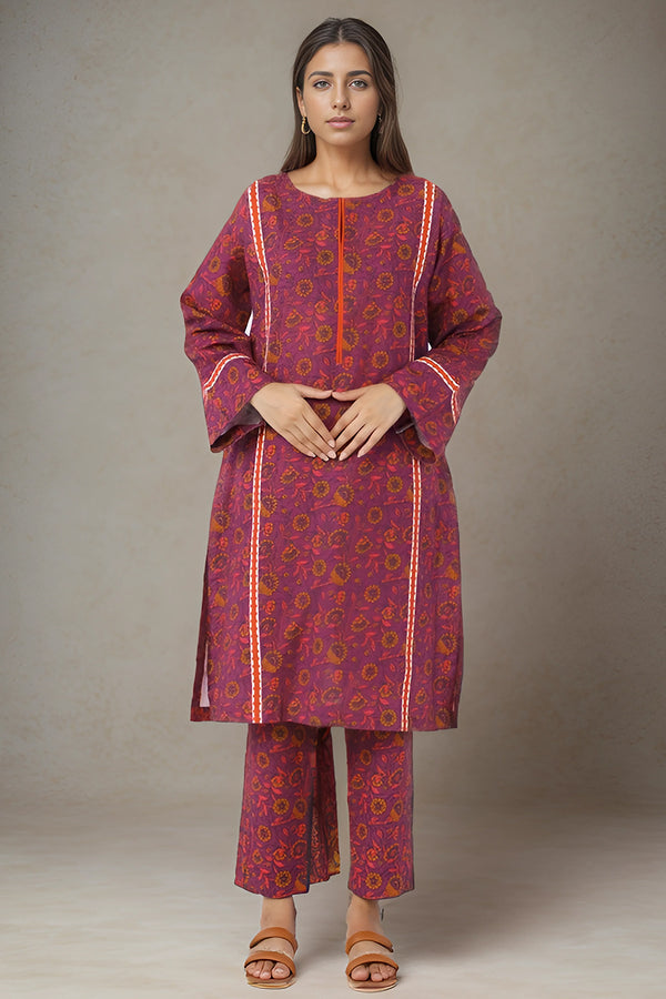 2 Pc Printed Khaddar Stitched Co-ords - Prime Point Store