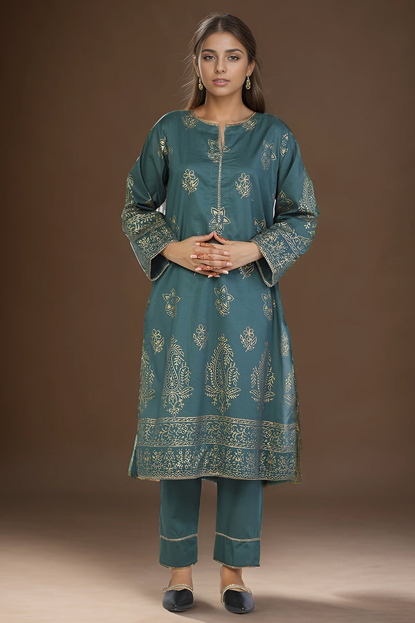 2 Pc Block Printed Cambric Stitched Suit - Prime Point Store