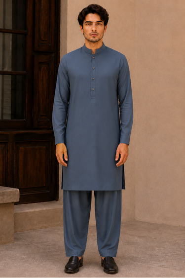 Wash & Wear Suit - Stone Blue
