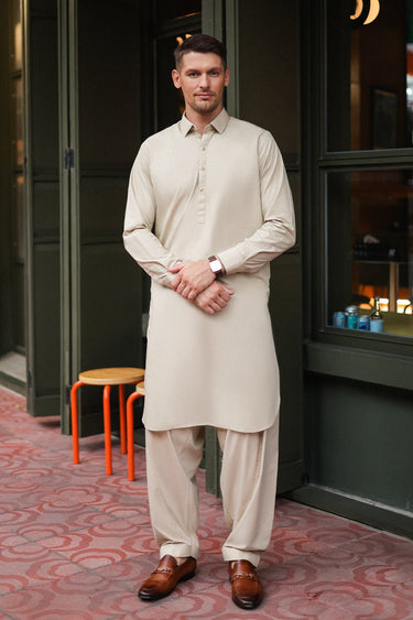 Beige Cotton Kameez Shalwar For Men - Prime Point Store