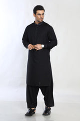 Black Blended Casual Shalwar Kameez For Men - Prime Point Store