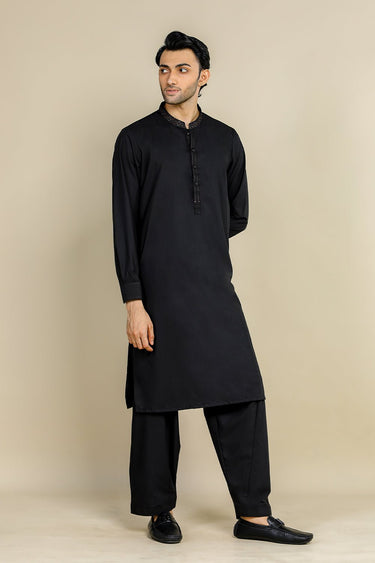 Black PV Embroidered Kameez Shalwar For Men - Prime Point Store
