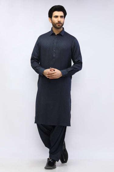 Blue Wool Casual Shalwar Kameez For Men - Prime Point Store