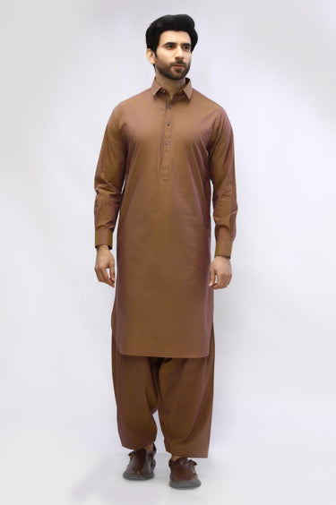 Brown Blended Casual Shalwar Kameez For Men - Prime Point Store