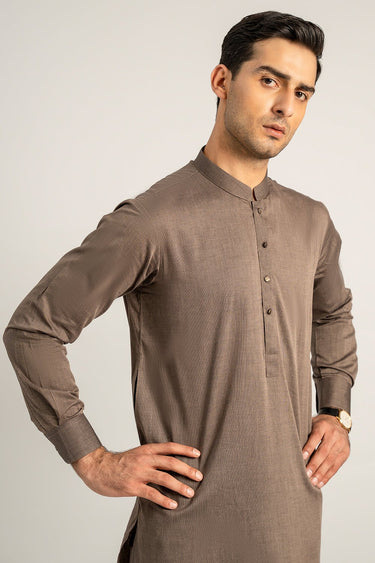 Coffee Brown Blended Shalwar Kameez For Men - Prime Point Store