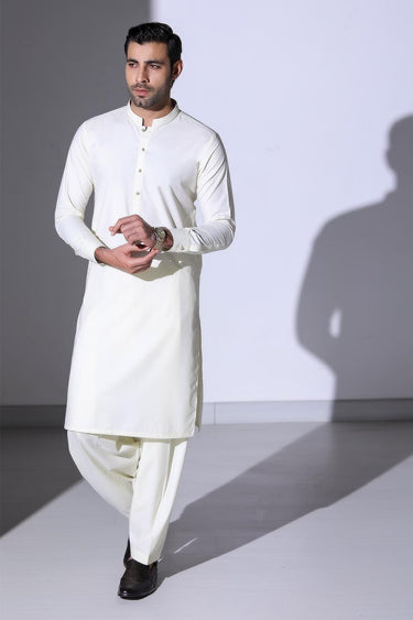 Cream Blended Casual Shalwar Kameez For Men - Prime Point Store