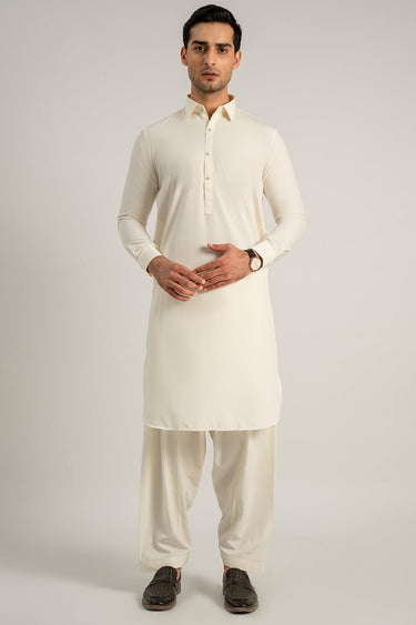 Cream Wash & Wear Shalwar Kameez For Men - Prime Point Store