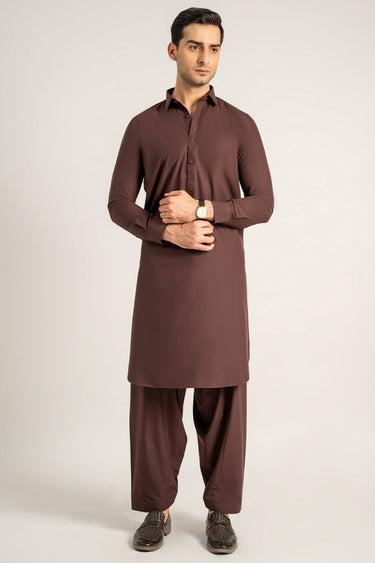 Dark Brown Wash & Wear Shalwar Kameez For Men - Prime Point Store