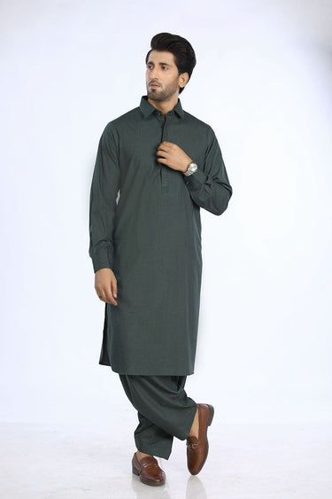 Dark Green Cotton Casual Shalwar Kameez For Men - Prime Point Store