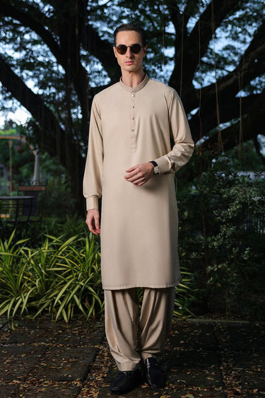 Fawn PV Embroidered Kameez Shalwar For Men - Prime Point Store