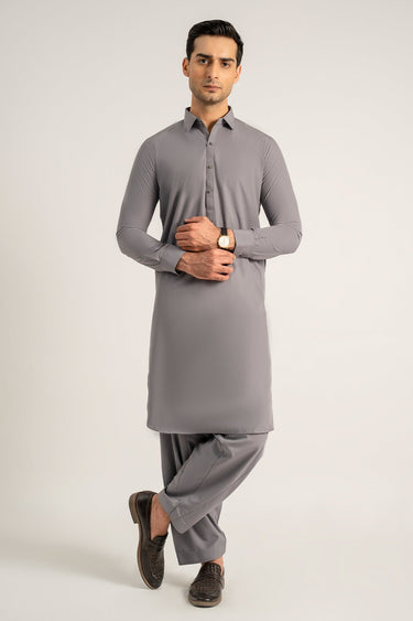 Grey Cotton Shalwar Kameez For Men - Prime Point Store