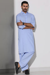 Light Blue Blended Casual Shalwar Kameez For Men - Prime Point Store