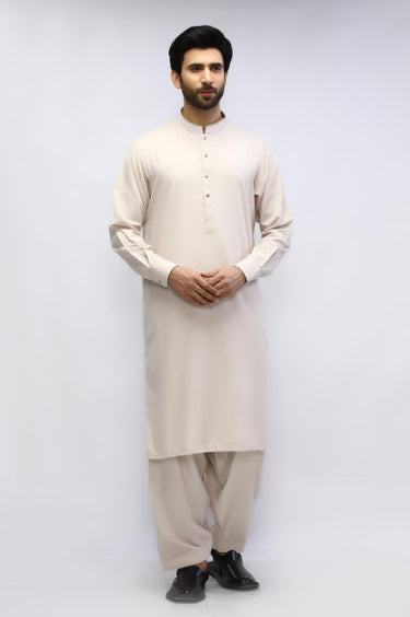 Light Fawn Blended Casual Shalwar Kameez For Men - Prime Point Store