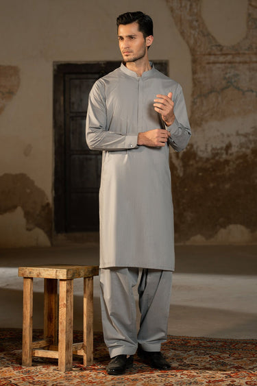 Light Grey Cotton Shalwar Kameez For Men - Prime Point Store