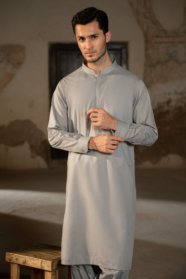Light Grey Cotton Shalwar Kameez For Men - Prime Point Store