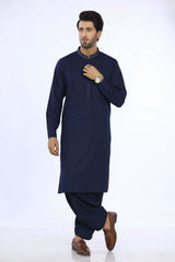 Navy Blue Blended Casual Shalwar Kameez For Men - Prime Point Store