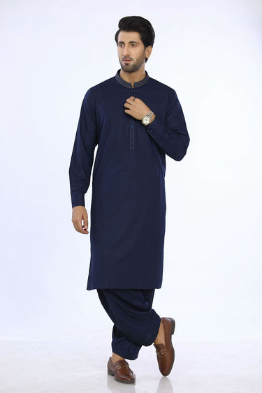 Navy Blue Blended Casual Shalwar Kameez For Men - Prime Point Store