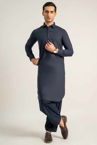 Navy Blue Wash & Wear Shalwar Kameez For Men - Prime Point Store