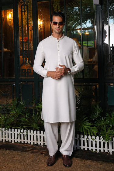 Off White PV Embroidered Kameez Shalwar For Men - Prime Point Store