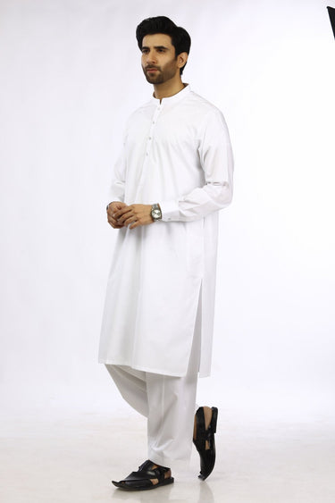 White Blended Casual Shalwar Kameez For Men - Prime Point Store