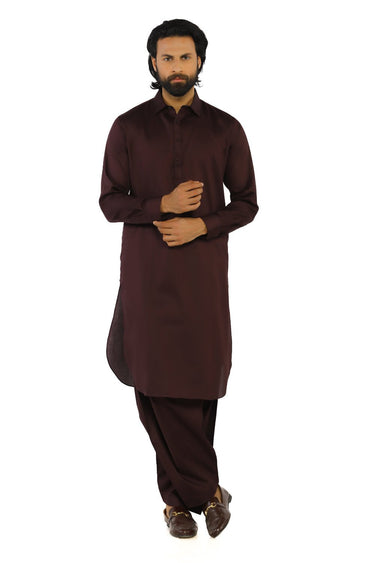 Wine Fashion Wash & Wear Shalwar Kameez For Men - Prime Point Store