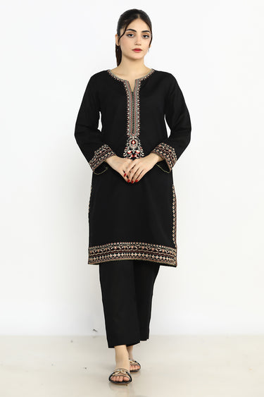 2 Pc Dyed Embroidered Khaddar Stitched Suit