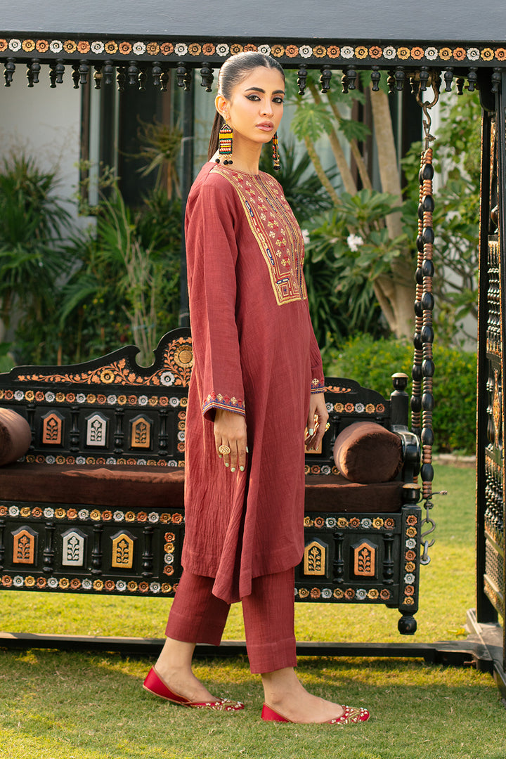 2 Pc Embroidered Slub Khaddar Stitched Suit - Prime Point Store