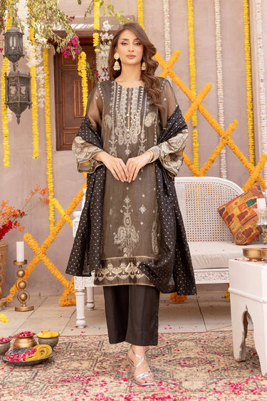 3 Piece - Embroidered Zari Net Suit