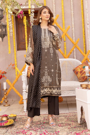 3 Piece - Embroidered Zari Net Suit