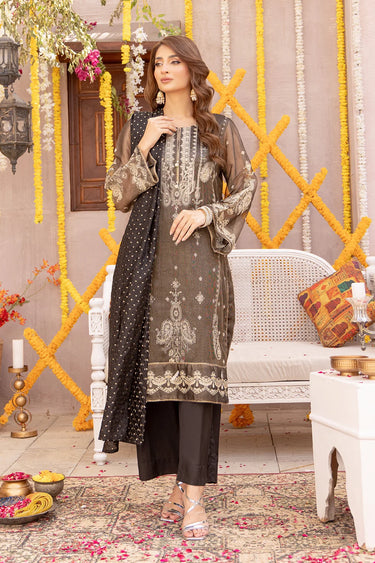 3 Piece - Embroidered Zari Net Suit