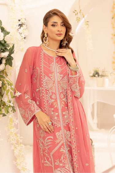 3 Piece - Embroidered Chiffon Suit