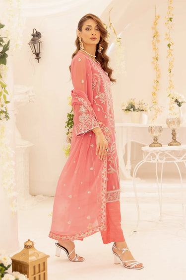 3 Piece - Embroidered Chiffon Suit