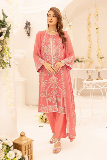 3 Piece - Embroidered Chiffon Suit